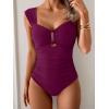 imageEomenie Womens One Piece Swimsuit Tummy Control Cutout Bathing Suit Push Up Wide Straps Swim SuitBurgundy