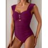 imageEomenie Womens One Piece Swimsuit Tummy Control Cutout Bathing Suit Push Up Wide Straps Swim SuitBurgundy