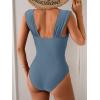 imageEomenie Womens One Piece Swimsuit Tummy Control Cutout Bathing Suit Push Up Wide Straps Swim SuitGrey Blue