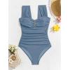 imageEomenie Womens One Piece Swimsuit Tummy Control Cutout Bathing Suit Push Up Wide Straps Swim SuitGrey Blue