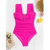 imageEomenie Womens One Piece Swimsuit Tummy Control Cutout Bathing Suit Push Up Wide Straps Swim SuitHot Pink
