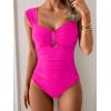 imageEomenie Womens One Piece Swimsuit Tummy Control Cutout Bathing Suit Push Up Wide Straps Swim SuitHot Pink
