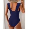 imageEomenie Womens One Piece Swimsuit Tummy Control Cutout Bathing Suit Push Up Wide Straps Swim SuitNavy Blue