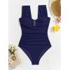 imageEomenie Womens One Piece Swimsuit Tummy Control Cutout Bathing Suit Push Up Wide Straps Swim SuitNavy Blue