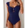 imageEomenie Womens One Piece Swimsuit Tummy Control Cutout Bathing Suit Push Up Wide Straps Swim SuitNavy Blue