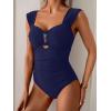 imageEomenie Womens One Piece Swimsuit Tummy Control Cutout Bathing Suit Push Up Wide Straps Swim SuitNavy Blue