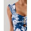 imageEomenie Womens One Piece Swimsuit Tummy Control Cutout Bathing Suit Push Up Wide Straps Swim SuitNavy Blue Leaf