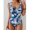imageEomenie Womens One Piece Swimsuit Tummy Control Cutout Bathing Suit Push Up Wide Straps Swim SuitNavy Blue Leaf