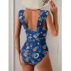 imageEomenie Womens One Piece Swimsuit Tummy Control Cutout Bathing Suit Push Up Wide Straps Swim SuitNavy Blue Print