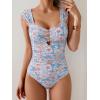 imageEomenie Womens One Piece Swimsuit Tummy Control Cutout Bathing Suit Push Up Wide Straps Swim SuitOrange Blue Floral