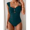 imageEomenie Womens One Piece Swimsuit Tummy Control Cutout Bathing Suit Push Up Wide Straps Swim SuitPeacock Green
