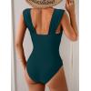 imageEomenie Womens One Piece Swimsuit Tummy Control Cutout Bathing Suit Push Up Wide Straps Swim SuitPeacock Green