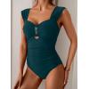 imageEomenie Womens One Piece Swimsuit Tummy Control Cutout Bathing Suit Push Up Wide Straps Swim SuitPeacock Green