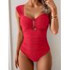 imageEomenie Womens One Piece Swimsuit Tummy Control Cutout Bathing Suit Push Up Wide Straps Swim SuitRed