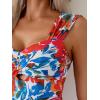imageEomenie Womens One Piece Swimsuit Tummy Control Cutout Bathing Suit Push Up Wide Straps Swim SuitRed Blue Floral