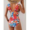 imageEomenie Womens One Piece Swimsuit Tummy Control Cutout Bathing Suit Push Up Wide Straps Swim SuitRed Blue Floral