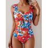 imageEomenie Womens One Piece Swimsuit Tummy Control Cutout Bathing Suit Push Up Wide Straps Swim SuitRed Blue Floral