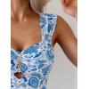 imageEomenie Womens One Piece Swimsuit Tummy Control Cutout Bathing Suit Push Up Wide Straps Swim SuitWhite Blue Print