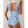imageEomenie Womens One Piece Swimsuit Tummy Control Cutout Bathing Suit Push Up Wide Straps Swim SuitWhite Blue Print