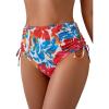 imageEomenie Womens High Waisted Swimsuit Bottom Tummy Control Ruched Bikini Bottoms Side Tie Bathing Suit Swim BottomPrinted Blue Red