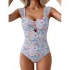 imageEomenie Womens One Piece Swimsuit Tummy Control Cutout Bathing Suit Push Up Wide Straps Swim SuitOrange Blue Floral