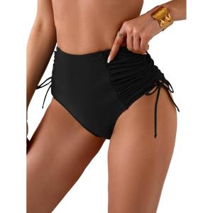 imageEomenie Womens High Waisted Swimsuit Bottom Tummy Control Ruched Bikini Bottoms Side Tie Bathing Suit Swim BottomBlack