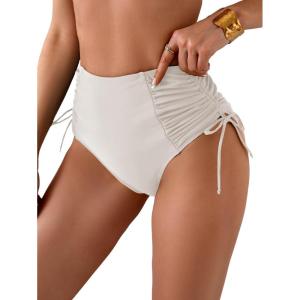 imageEomenie Womens High Waisted Swimsuit Bottom Tummy Control Ruched Bikini Bottoms Side Tie Bathing Suit Swim BottomWhite