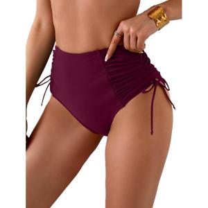 imageEomenie Womens High Waisted Swimsuit Bottom Tummy Control Ruched Bikini Bottoms Side Tie Bathing Suit Swim BottomWine Red