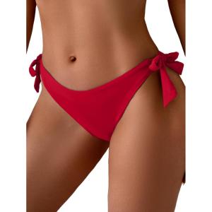 imageEomenie Thong Bikini Bottoms for Women Sexy Cheeky Swimsuit Bottom Low Rise Adjustable Tie Side Bathing SuitRed