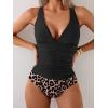 imageEomenie One Piece Swimsuit for Women Tummy Control V Neck Bathing Suit Ruched Tie Back SwimwearBlack  Leopard