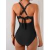 imageEomenie One Piece Swimsuit for Women Tummy Control V Neck Bathing Suit Ruched Tie Back SwimwearBlack  Leopard