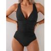 imageEomenie One Piece Swimsuit for Women Tummy Control V Neck Bathing Suit Ruched Tie Back SwimwearBlack