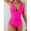 imageEomenie One Piece Swimsuit for Women Tummy Control V Neck Bathing Suit Ruched Tie Back SwimwearHot Pink