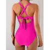 imageEomenie One Piece Swimsuit for Women Tummy Control V Neck Bathing Suit Ruched Tie Back SwimwearHot Pink