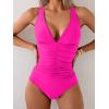 imageEomenie One Piece Swimsuit for Women Tummy Control V Neck Bathing Suit Ruched Tie Back SwimwearHot Pink