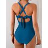imageEomenie One Piece Swimsuit for Women Tummy Control V Neck Bathing Suit Ruched Tie Back SwimwearPeacock Blue