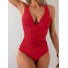imageEomenie One Piece Swimsuit for Women Tummy Control V Neck Bathing Suit Ruched Tie Back SwimwearRed