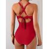 imageEomenie One Piece Swimsuit for Women Tummy Control V Neck Bathing Suit Ruched Tie Back SwimwearRed