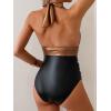 imageEomenie Womens One Piece Swimsuit Tummy Control Metallic Glitter Bathing Suit Halter V Neck Color Block Swim SuitGold Black