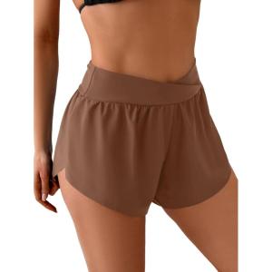 imageEomenie Womens Swim Board Shorts High Waisted Bathing Suit Bottom Flowy Swim Trunks Swimsuit Bottom with Builtin BriefBrown
