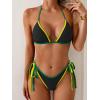 imageEomenie Sexy Bikini Sets for Women Halter Triangle Top Two Piece Swimsuit Tie Side Bathing Suit Color Block SwimwearBlack 02