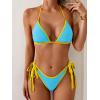 imageEomenie Sexy Bikini Sets for Women Halter Triangle Top Two Piece Swimsuit Tie Side Bathing Suit Color Block SwimwearLight Blue