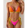 imageEomenie Sexy Bikini Sets for Women Halter Triangle Top Two Piece Swimsuit Tie Side Bathing Suit Color Block SwimwearOrange  Pink