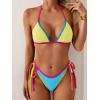 imageEomenie Sexy Bikini Sets for Women Halter Triangle Top Two Piece Swimsuit Tie Side Bathing Suit Color Block SwimwearYellow  Blue