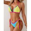 imageEomenie Sexy Bikini Sets for Women Halter Triangle Top Two Piece Swimsuit Tie Side Bathing Suit Color Block SwimwearYellow  Blue