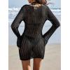 imageEomenie Swimsuit Crochet Cover Up for Women Hollow Out Bathing Suit Coverups V Neck Cutout Knit Beach Dress BeachwearBlack