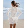 imageEomenie Swimsuit Crochet Cover Up for Women Hollow Out Bathing Suit Coverups V Neck Cutout Knit Beach Dress BeachwearWhite