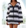 imageEomenie Women Crochet Swim Cover Up Summer Bathing Suit Hollow Out Long Sleeve Dress Coverup Mesh Knit Beach OutfitsBlack and White