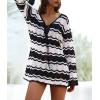 imageEomenie Women Crochet Swim Cover Up Summer Bathing Suit Hollow Out Long Sleeve Dress Coverup Mesh Knit Beach OutfitsBlack and White