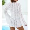 imageEomenie Women Crochet Swim Cover Up Summer Bathing Suit Hollow Out Long Sleeve Dress Coverup Mesh Knit Beach OutfitsWhite